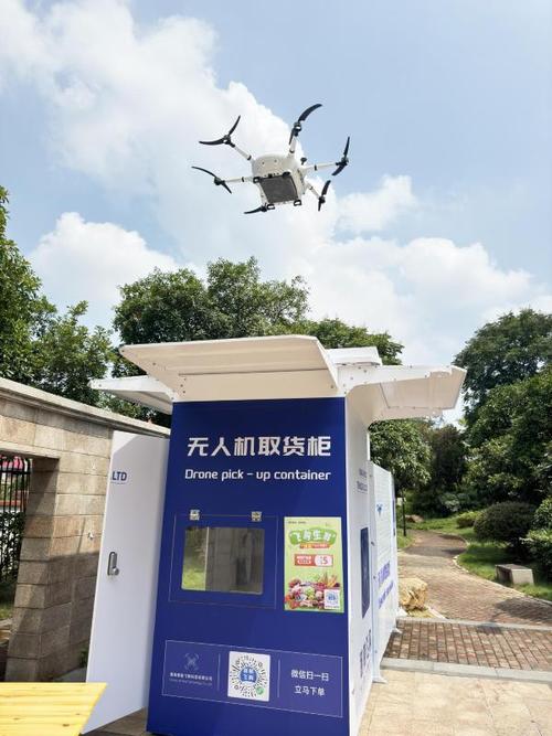南京河西鱼嘴湿地公园无人机生鲜配送取货柜