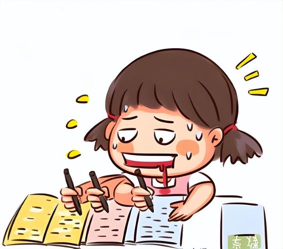 孩子写作业时抓耳挠腮的插画
