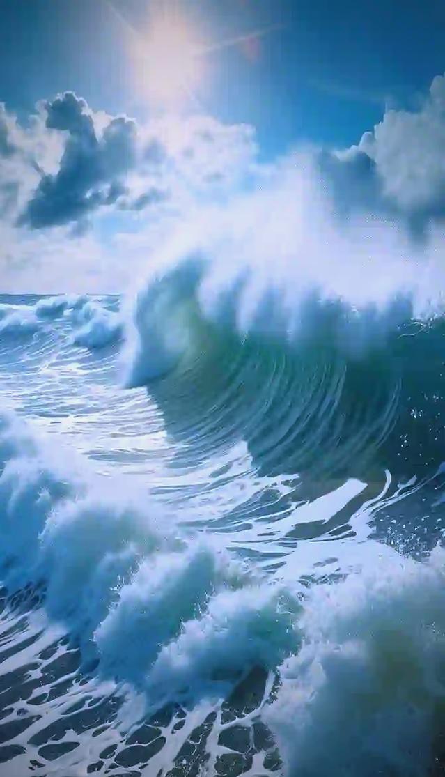 海边冲刷成银白色的浮木堆与浪花特写