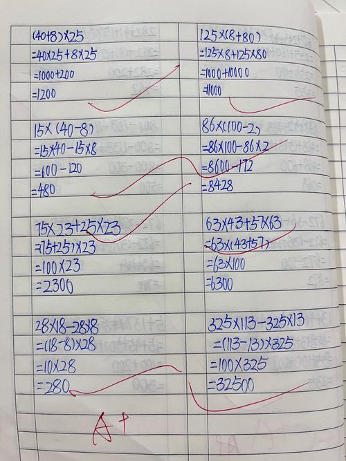 小学生写满涂鸦的乘法分配律习题本实拍