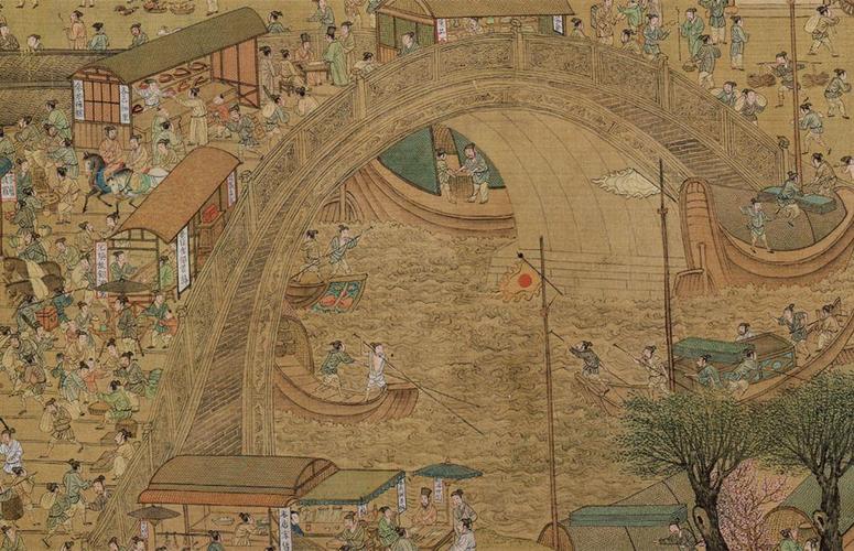 宋代清明上河图虹桥商贩局部交易场景