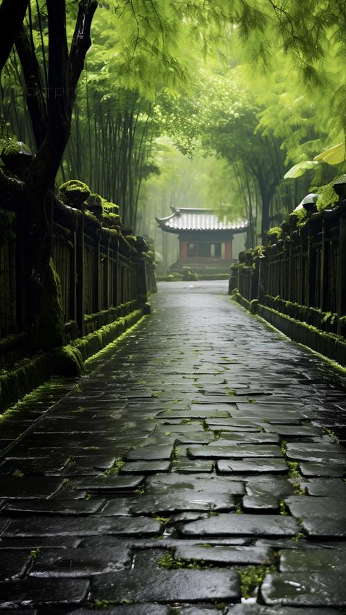 九华街清晨沾着露水的青石板路