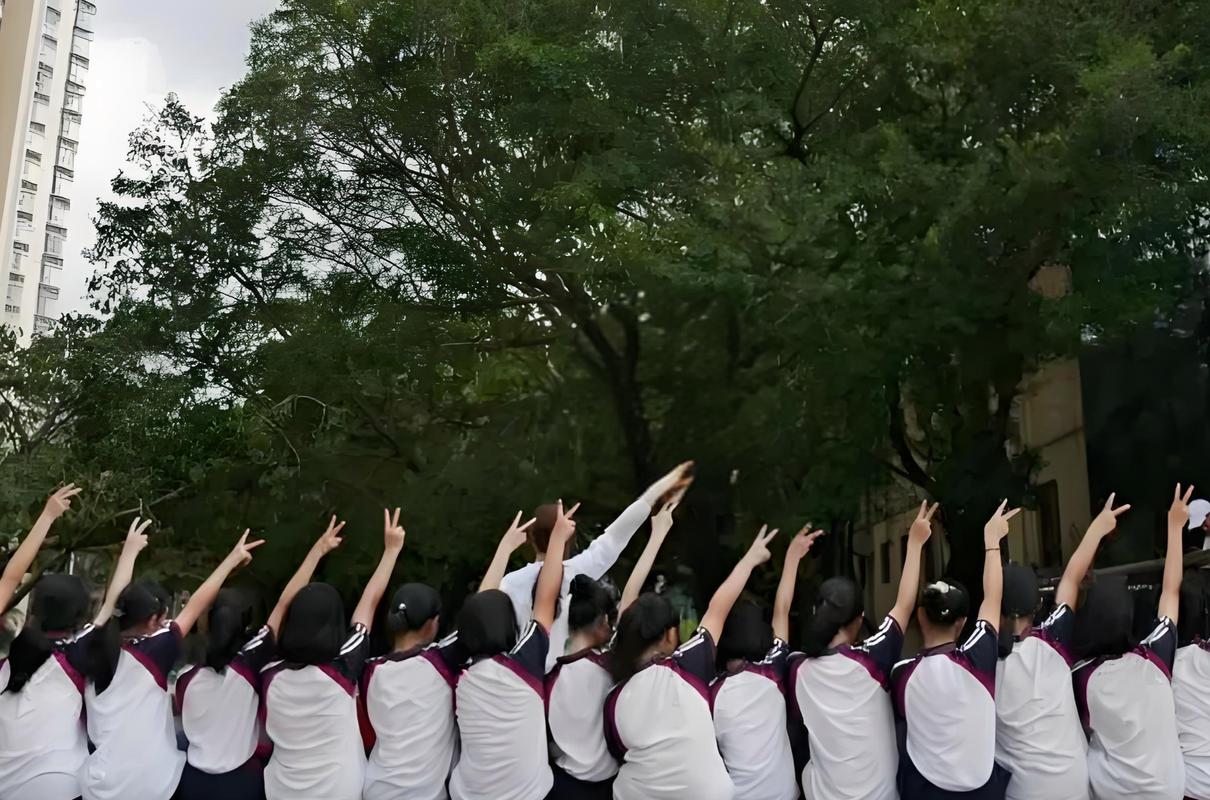少年少女课间并肩行走校园背影