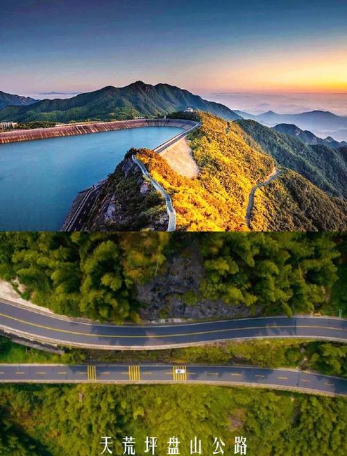 安吉天荒坪盘山公路秋季落叶松风景