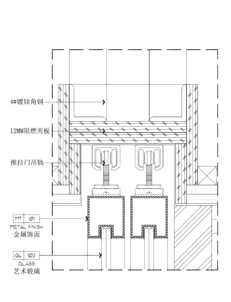 推拉门安装加固钢结构示意图