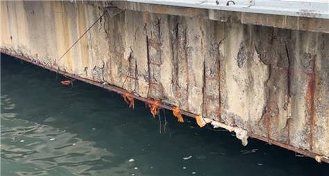 沿海跨海桥梁混凝土盐蚀剥落现场实拍
