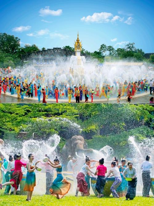 西双版纳曼听公园傣族泼水节清晨龙竹祭祀