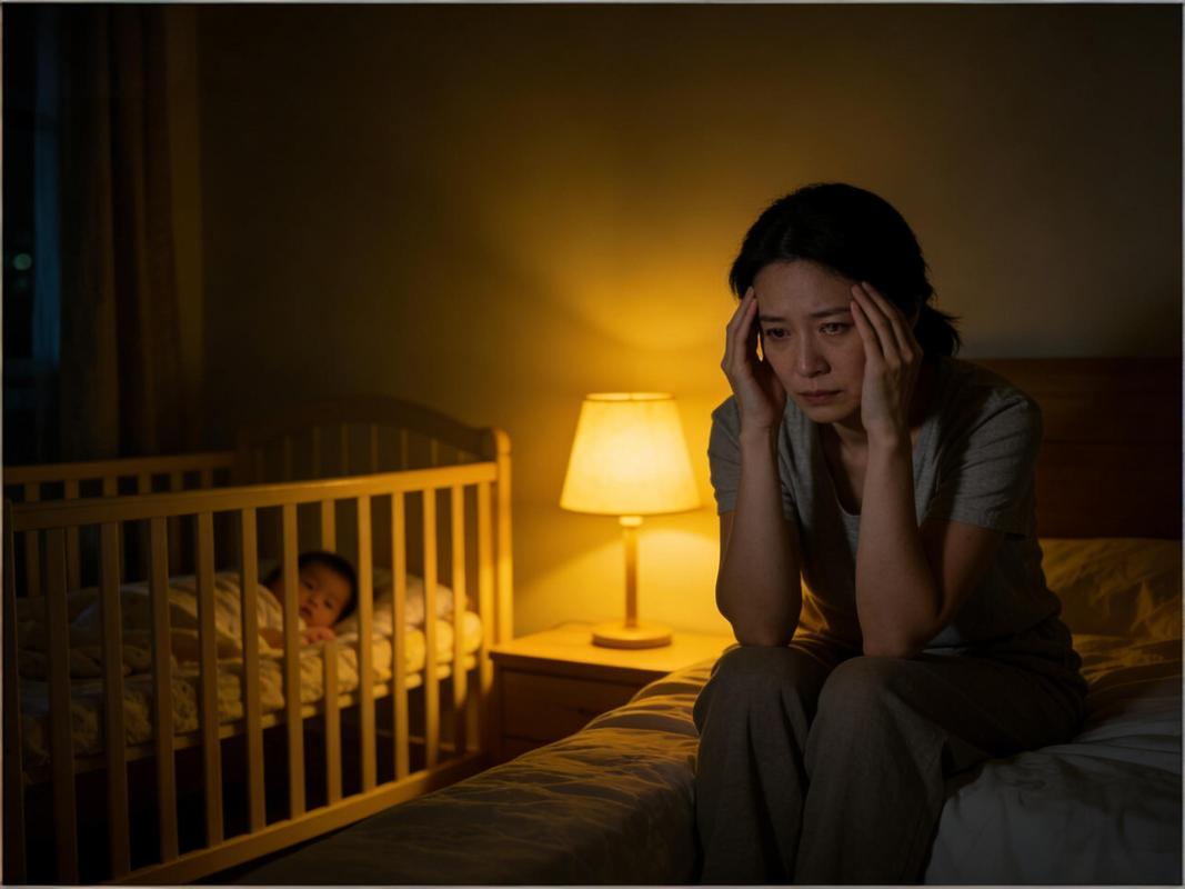 疲惫的母亲深夜加班后看孩子熟睡的脸
