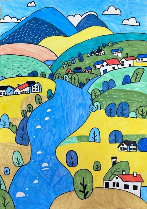 少儿美术课统一模板画作品展