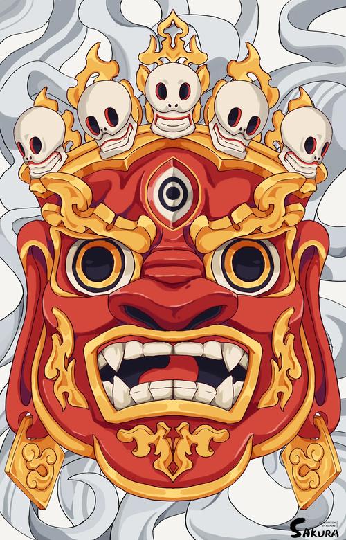 现代人戴着面具的寓言插画