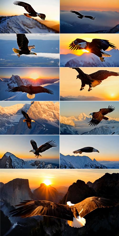 高山之巅金鹰迎风盘旋广角镜头