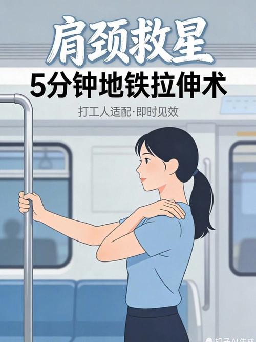 地铁通勤站式肩颈放松示意图