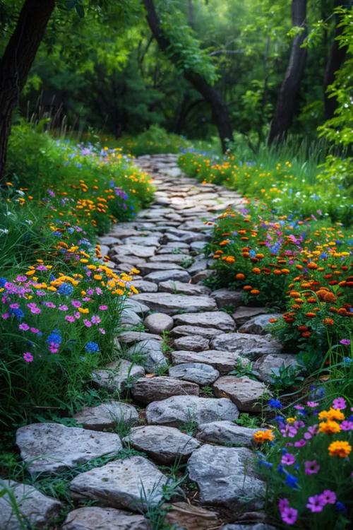 庐山花径春季桃花石板路