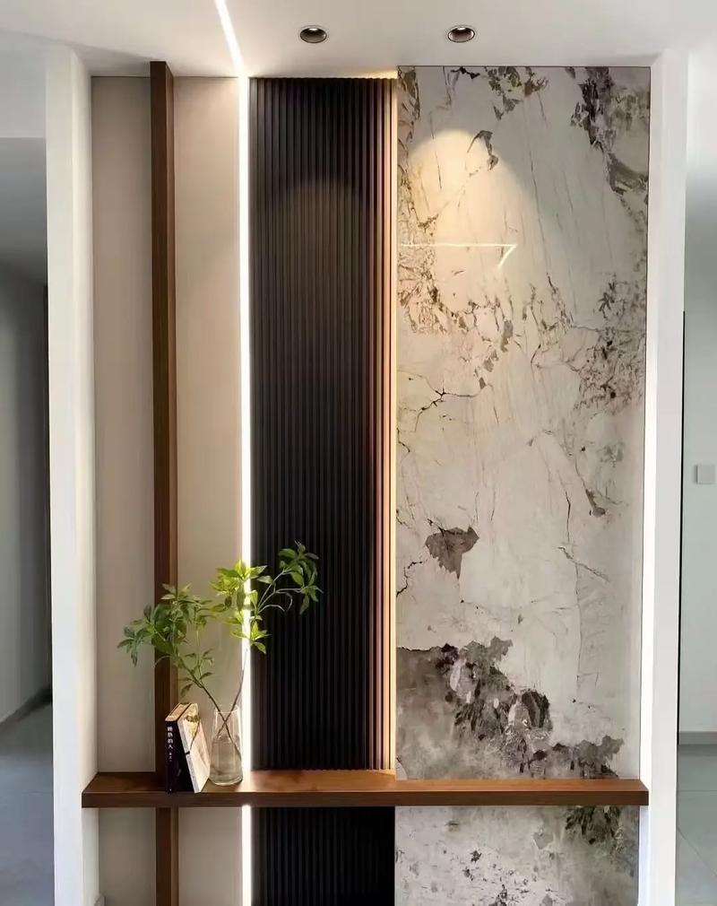 金属框架岩板换鞋凳玄关实景