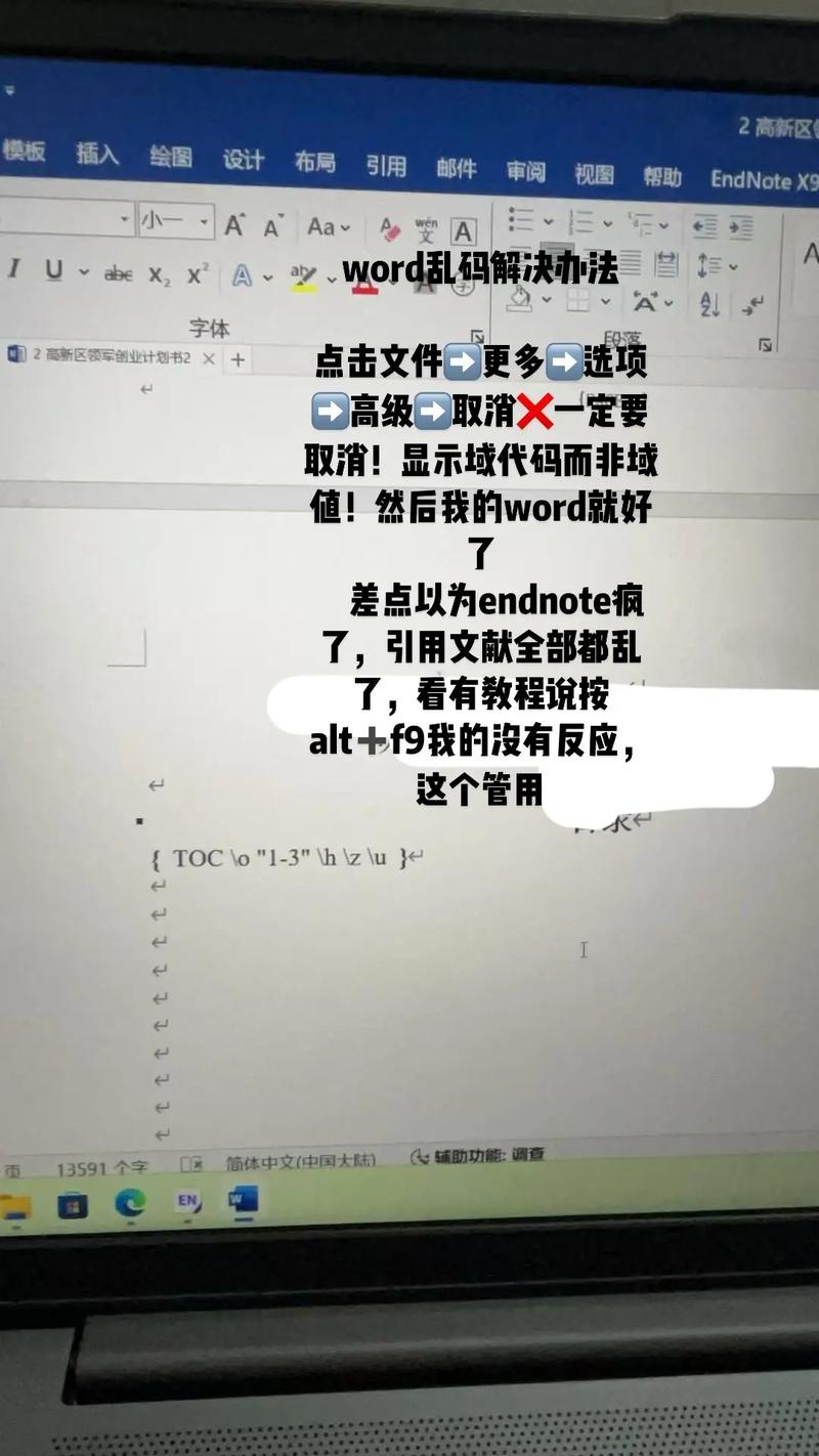 电脑屏幕上打开着写着乱码和随意文字的文档