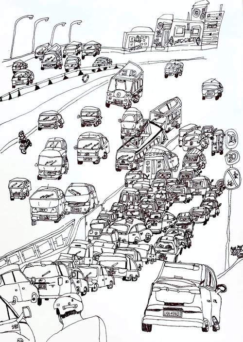 中学生测量校门口拥堵路段手绘草图