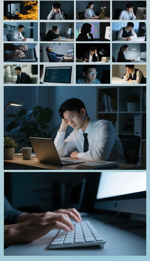 职场人深夜加班对比编制内下班夕阳