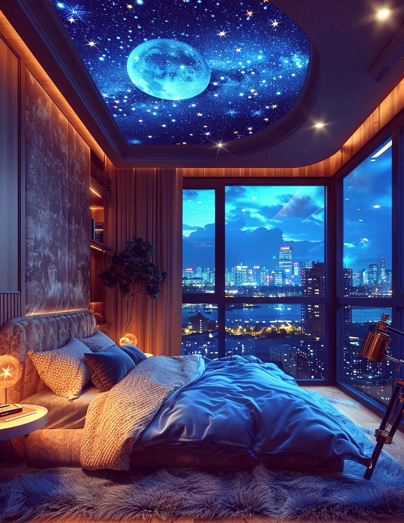 家装儿童房天花板夜光漆星空效果