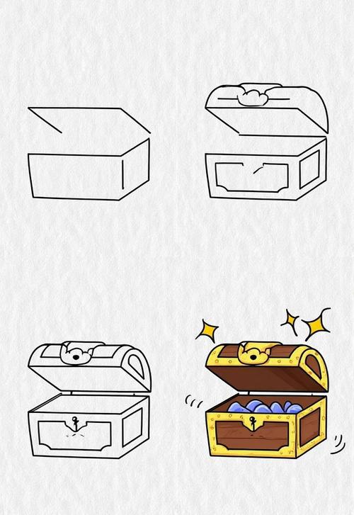 儿童手绘带锁的秘密盒子简笔画