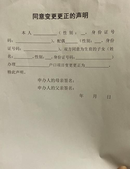 孩子改姓 户籍登记父母同意书填写范例