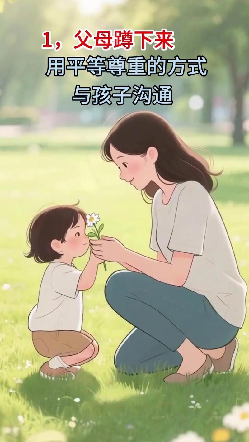 亲子冲突后妈妈蹲下平静对话特写