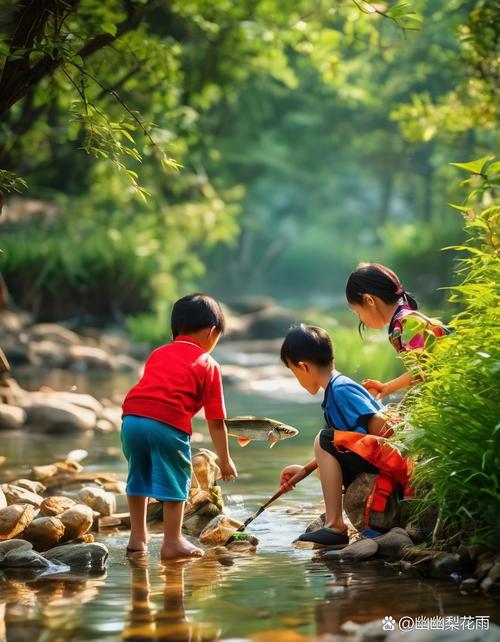 莫干山亲子民宿溪水捞鱼实拍场景