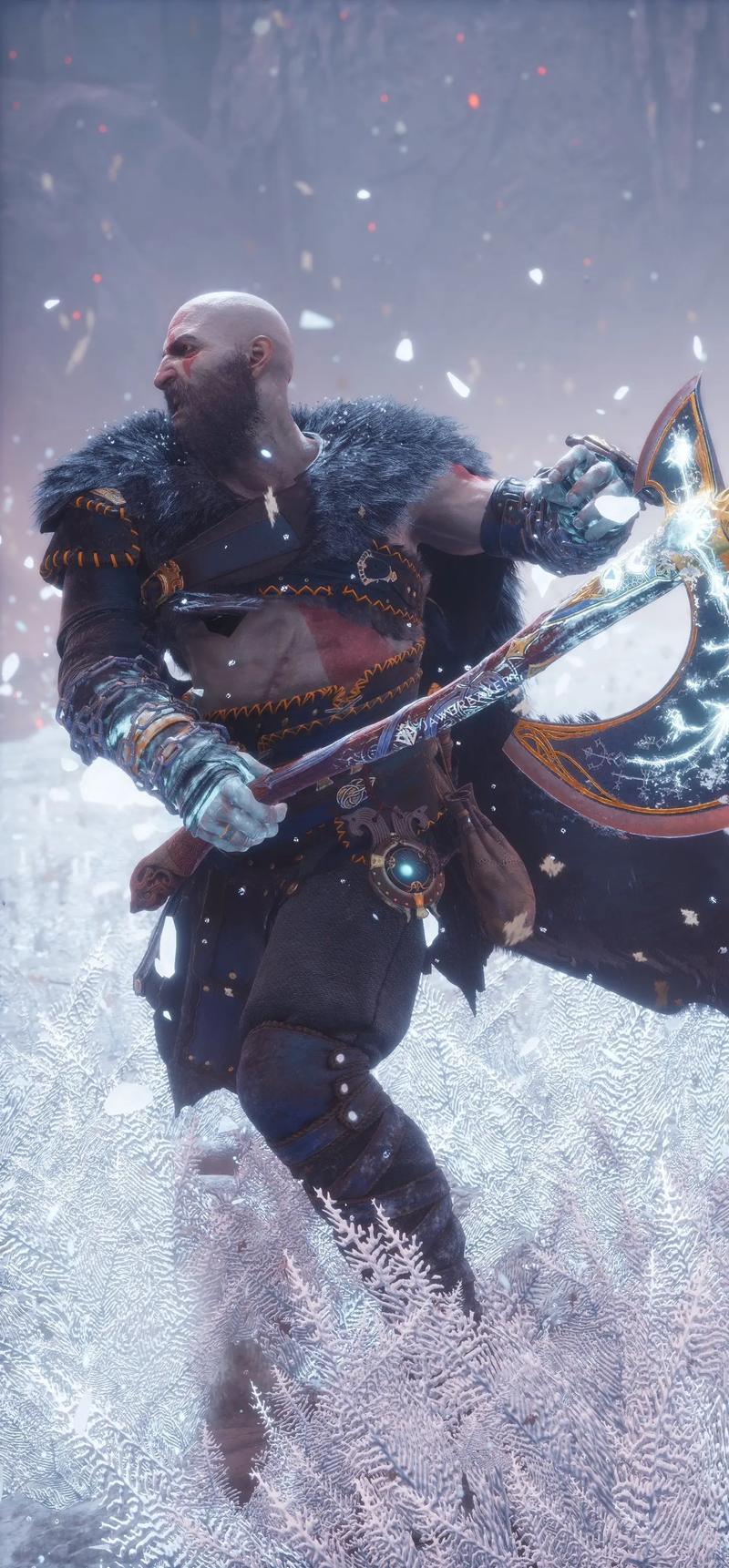 战神诸神黄昏奎托斯与阿特柔斯雪地战斗场景