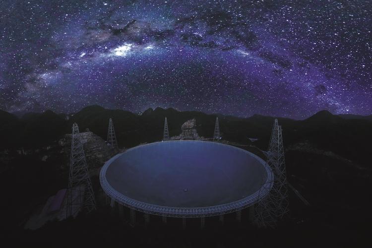 中国天眼FAST望远镜夜景全景与星空