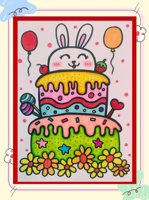 幼儿园儿童蜡笔画半块蛋糕作品