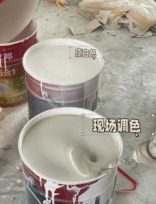 家装现场乳胶漆调色色浆展示