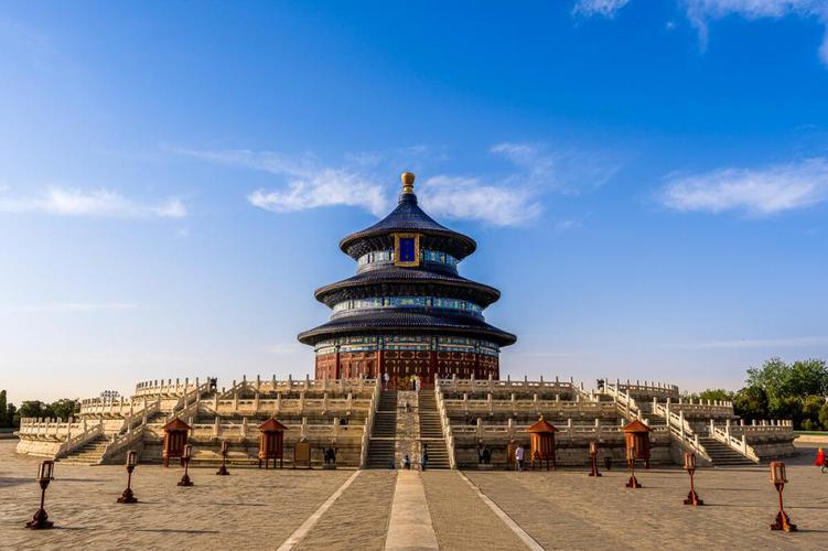 北京天坛公园祈年殿蓝天白云全景
