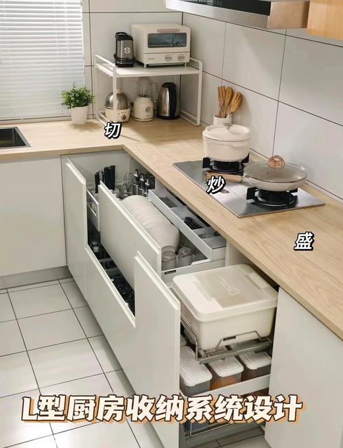 厨房L型动线收纳规划示意图
