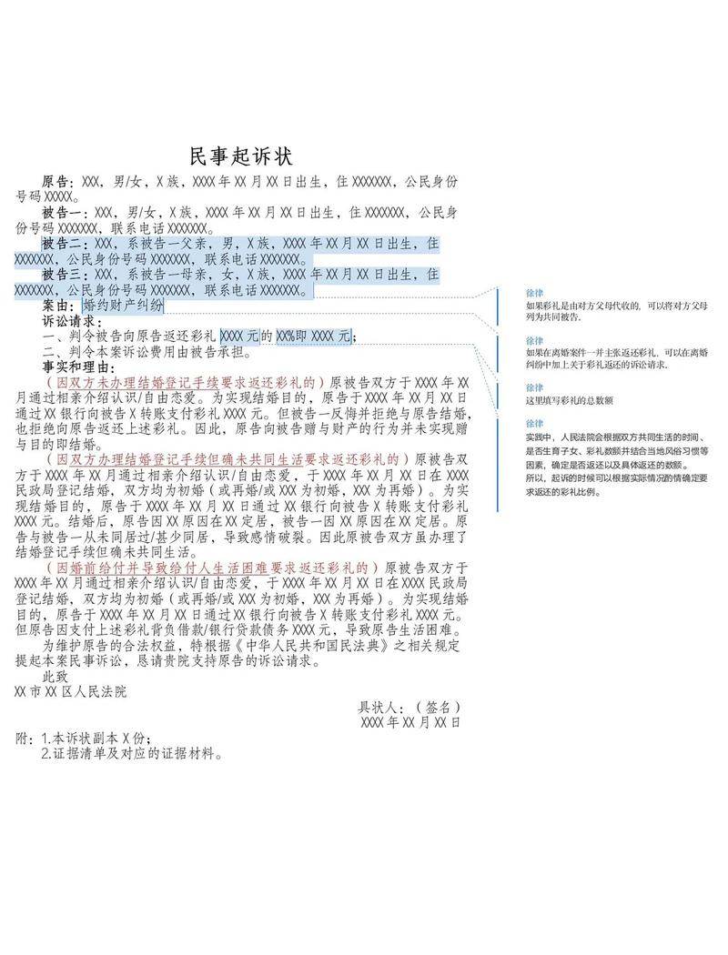 彩礼返还纠纷诉讼证据材料整理实拍图