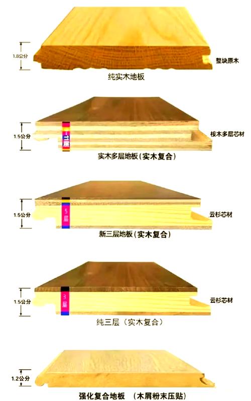 不同规格地板厚度横截面对比图