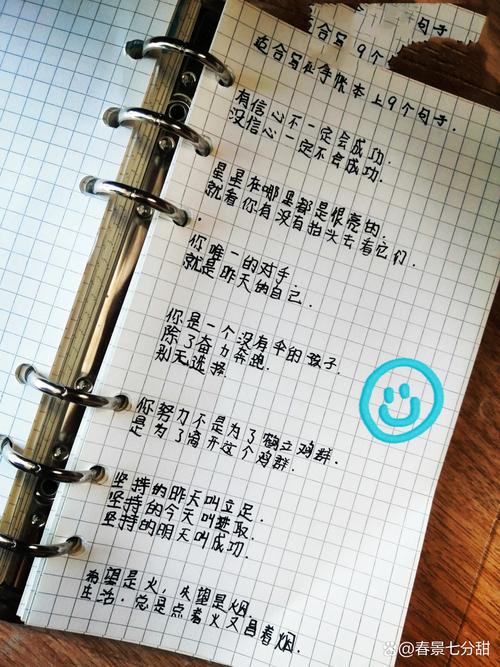 写着碎句子的学生随身笔记本内页