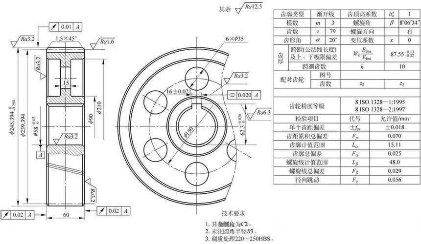 机械零件工程图标注关键制造监控参数样例