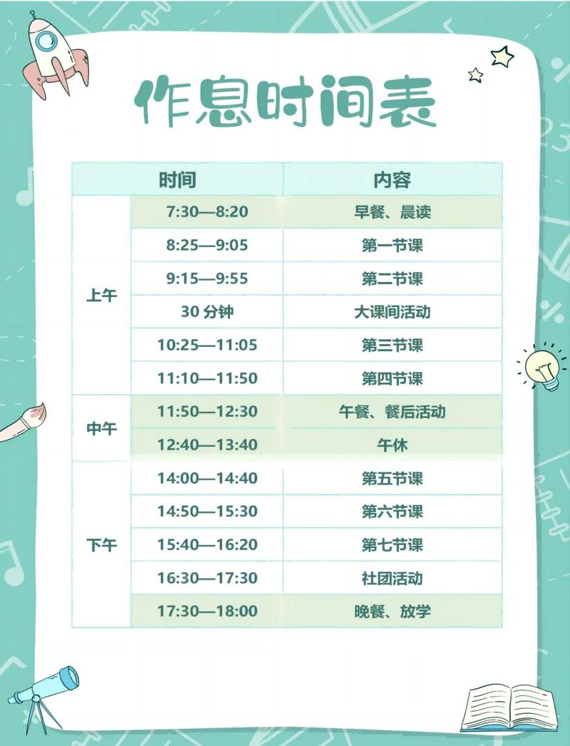中小学生课前预习时间分配表