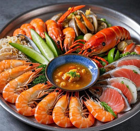 婚宴分餐制位上菜海鲜拼盘特写