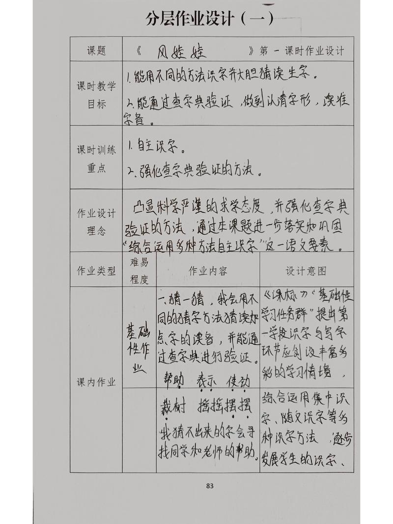 初中课堂分层自主作业任务单实拍