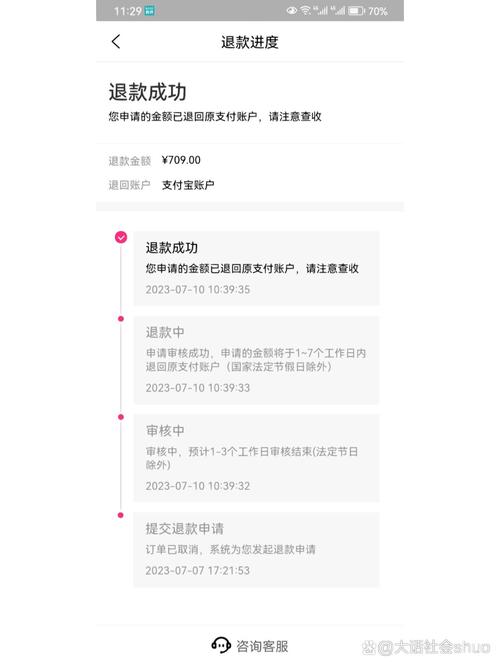 消费者直播带货退款申请手机界面截图