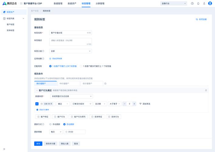 品牌用户分层需求标签后台截图
