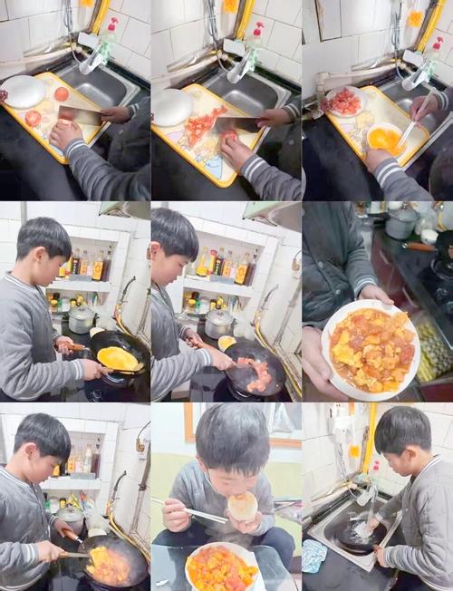 乡村小学劳动课上留守儿童学炒番茄鸡蛋