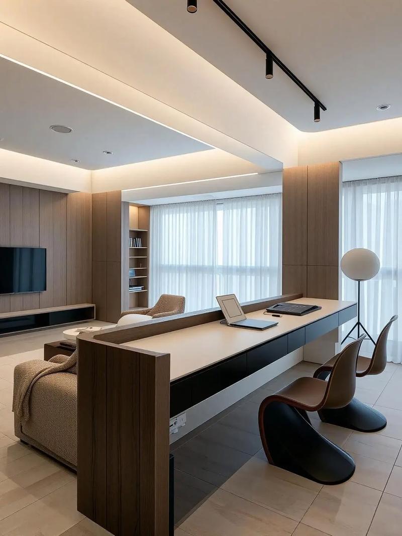 大户型客厅书房一体化软隔断实景