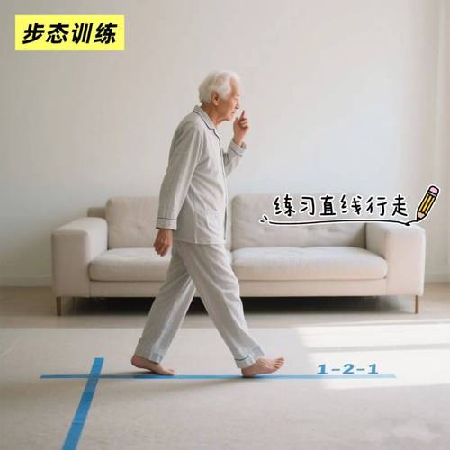 帕金森患者家庭步态训练实景图
