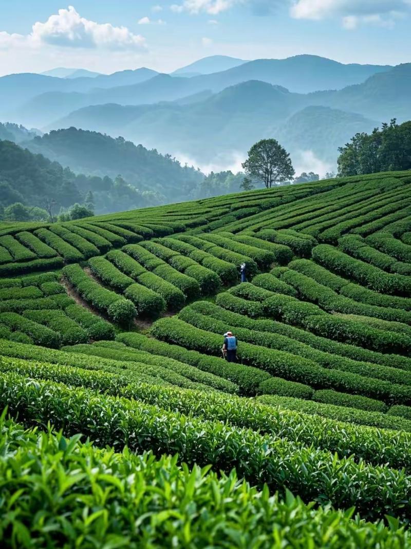湖北南漳新集村千亩生态茶园春季风景