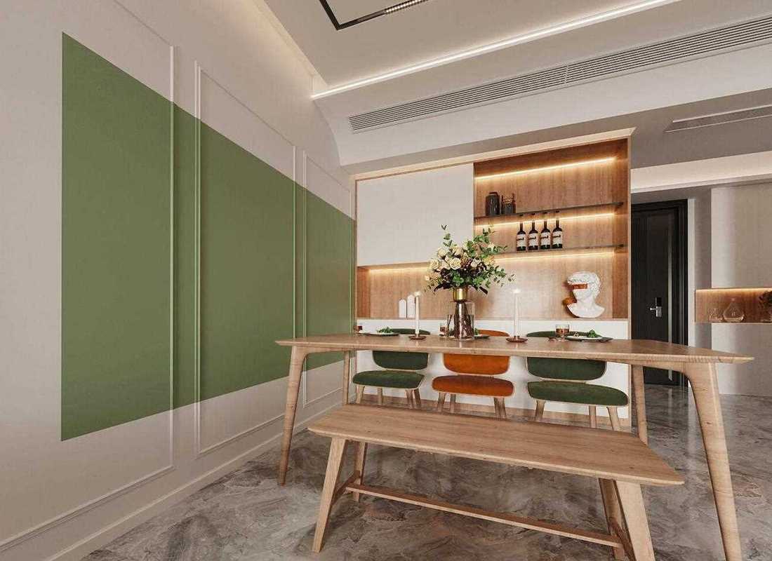 餐厅墙面撞色分界施工实景图