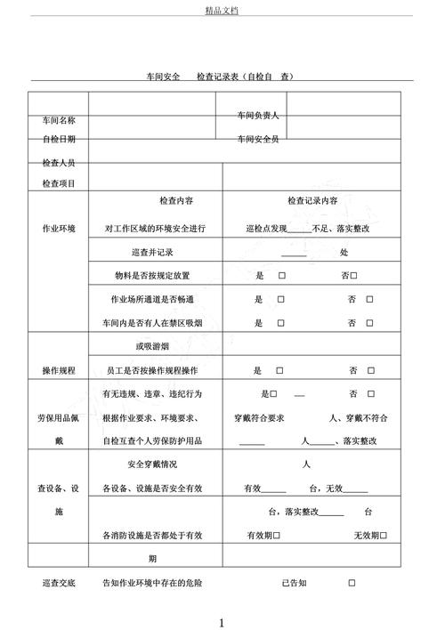 机械制造车间手写安全审计记录表