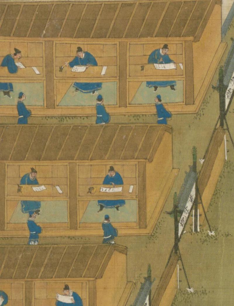 中国古代科举考试放榜场景手绘