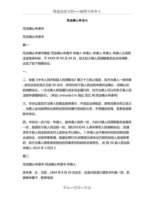 人民法院司法确认申请书填写样例