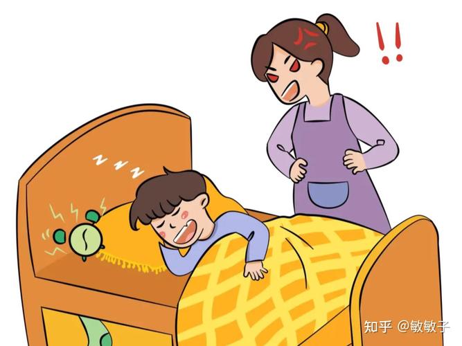儿童早晨穿衣磨蹭的幽默家庭插画